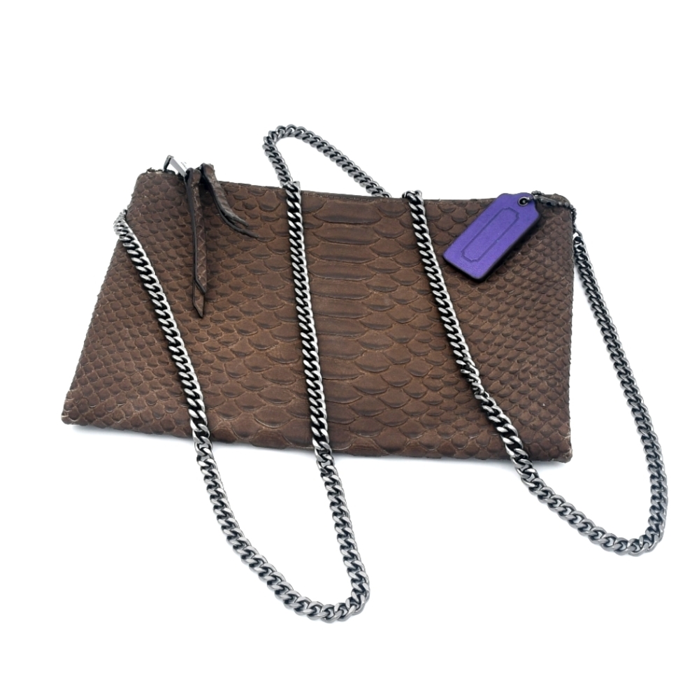 COACH Brown Python-Embossed Chain Shoulder Bag - Picture 2 of 11
